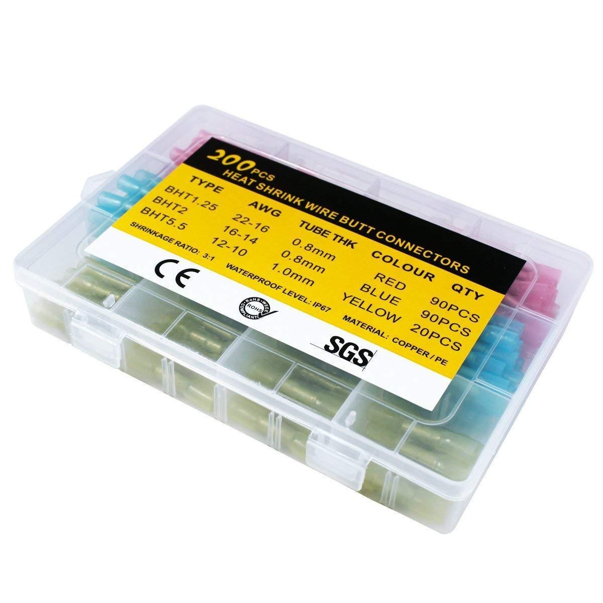200* PE+Copper Solder Seal Wire Connectors Heat Shrink Butt Electrical Terminal