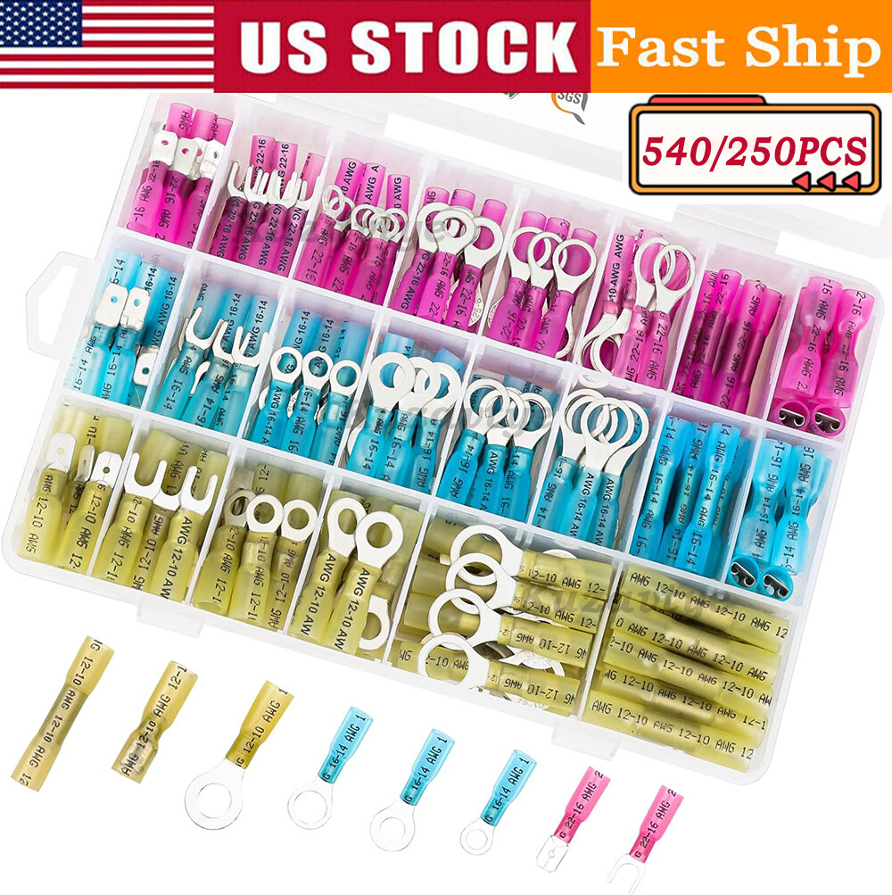 640/250PCS Heat Shrink Wire Connector Kit Include Rings Forks Spade Butt Splices