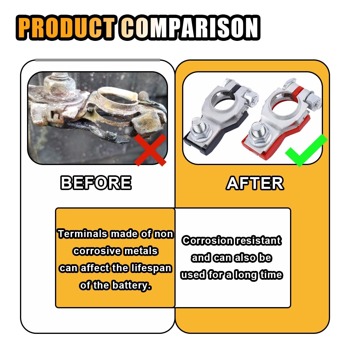 Battery Terminal Connector, Positive and Negative 1 Pair, Silver