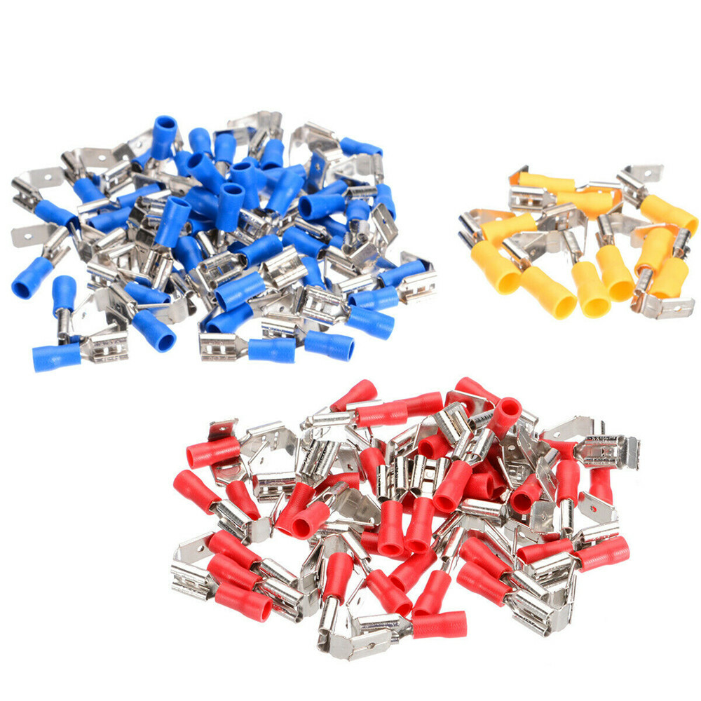 200PCS Red Blue Yellow Piggyback Insulated Spade Crimp Terminal Connectors