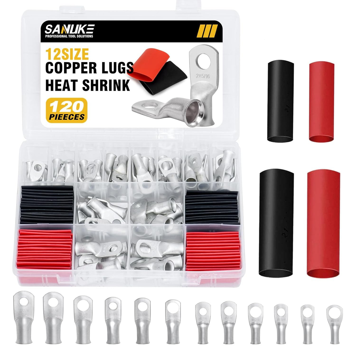 120Pcs Wire Lugs Battery Cable Lugs Marine Grade Wire Lugs with Heat Shrink Set