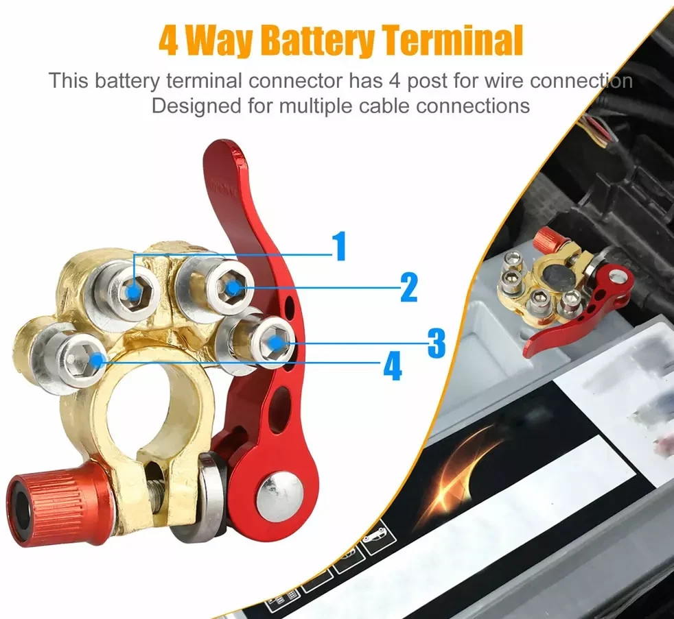 2PCS 4 Way Car Battery Terminal Clamp Connectors Quick Release Disconnect Tool