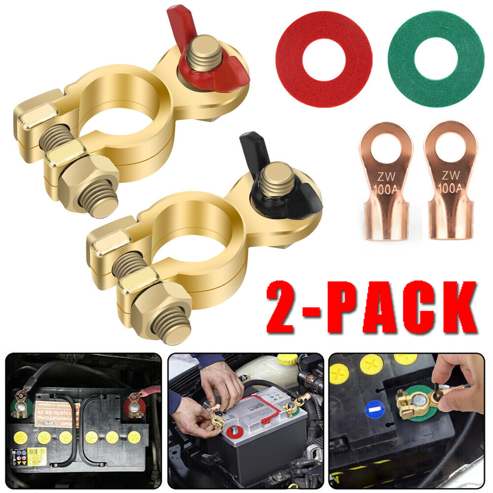 2x Solid Brass Battery Terminal Connector Top Post End Clamps Set for Car Marine