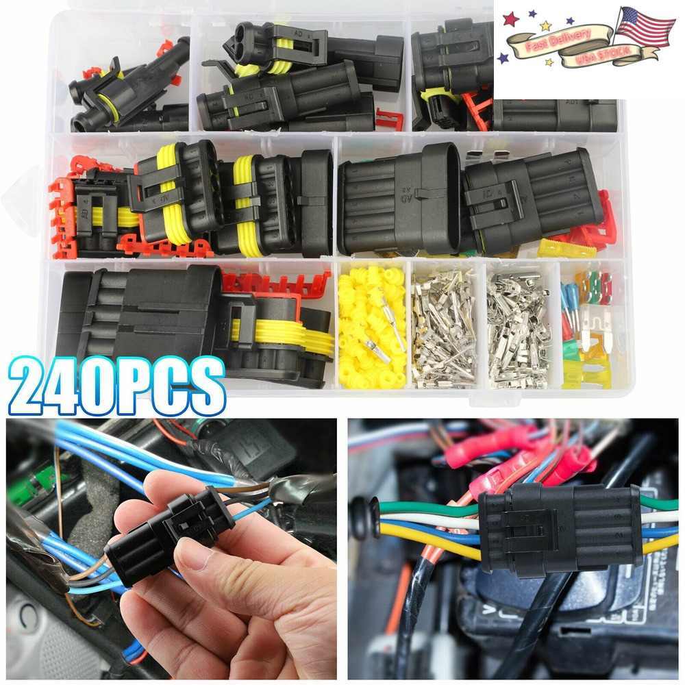 240PCS 1/2/3/4/5/6PIN WAY WATERPROOF CAR AUTO ELECTRICAL WIRE CONNECTOR PLUG KIT