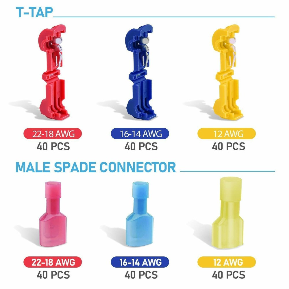 240X Waterproof T-Tap 22-10AWG Quick Splice Wire Terminal Connectors Combo Kit