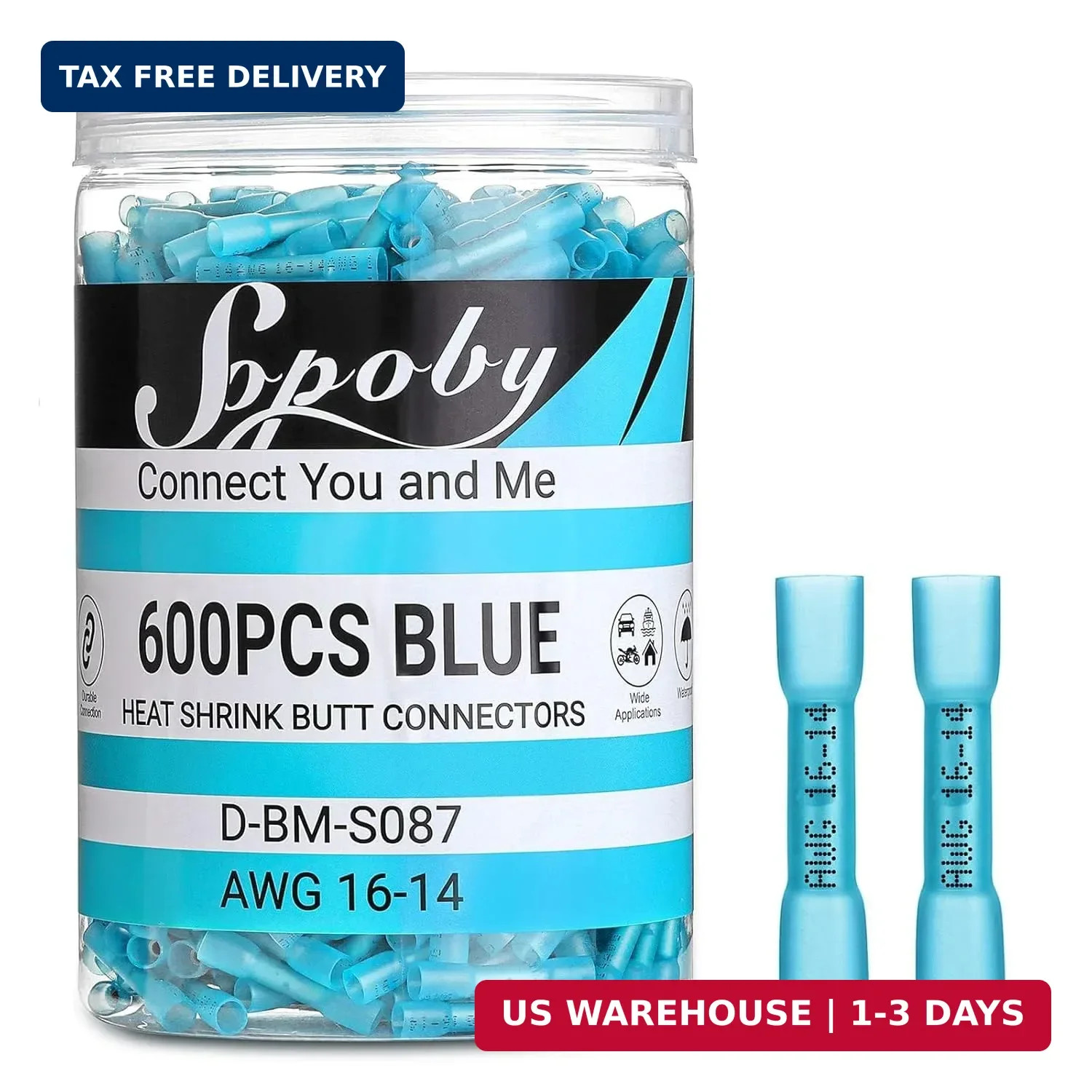 Sopoby 600PCS Heat Shrink Butt Connectors Blue 16-14 AWG-Tinned Red Copper Marin