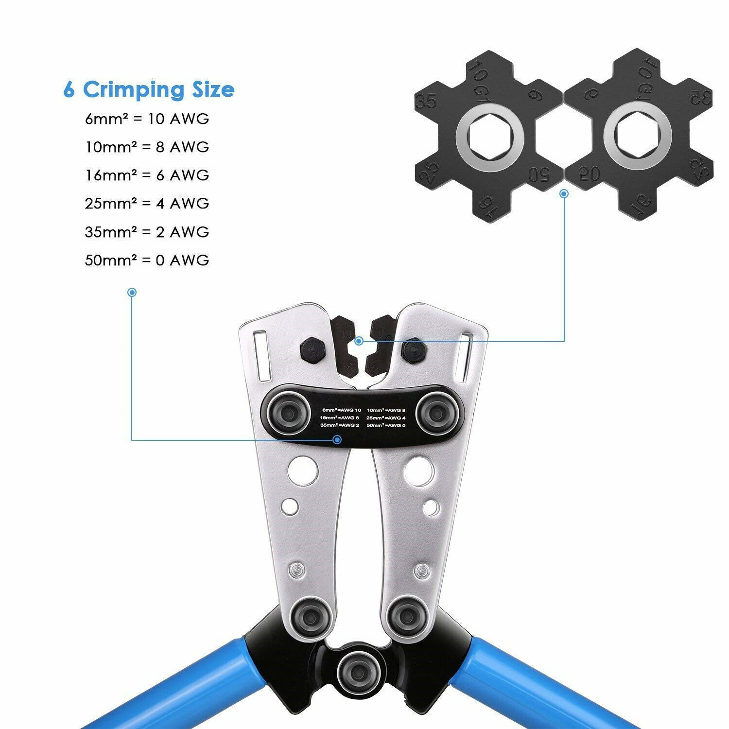 Cable Lugs Copper Ring Crimp Terminal/Plier Car Battery Wire Connectors HX-50B