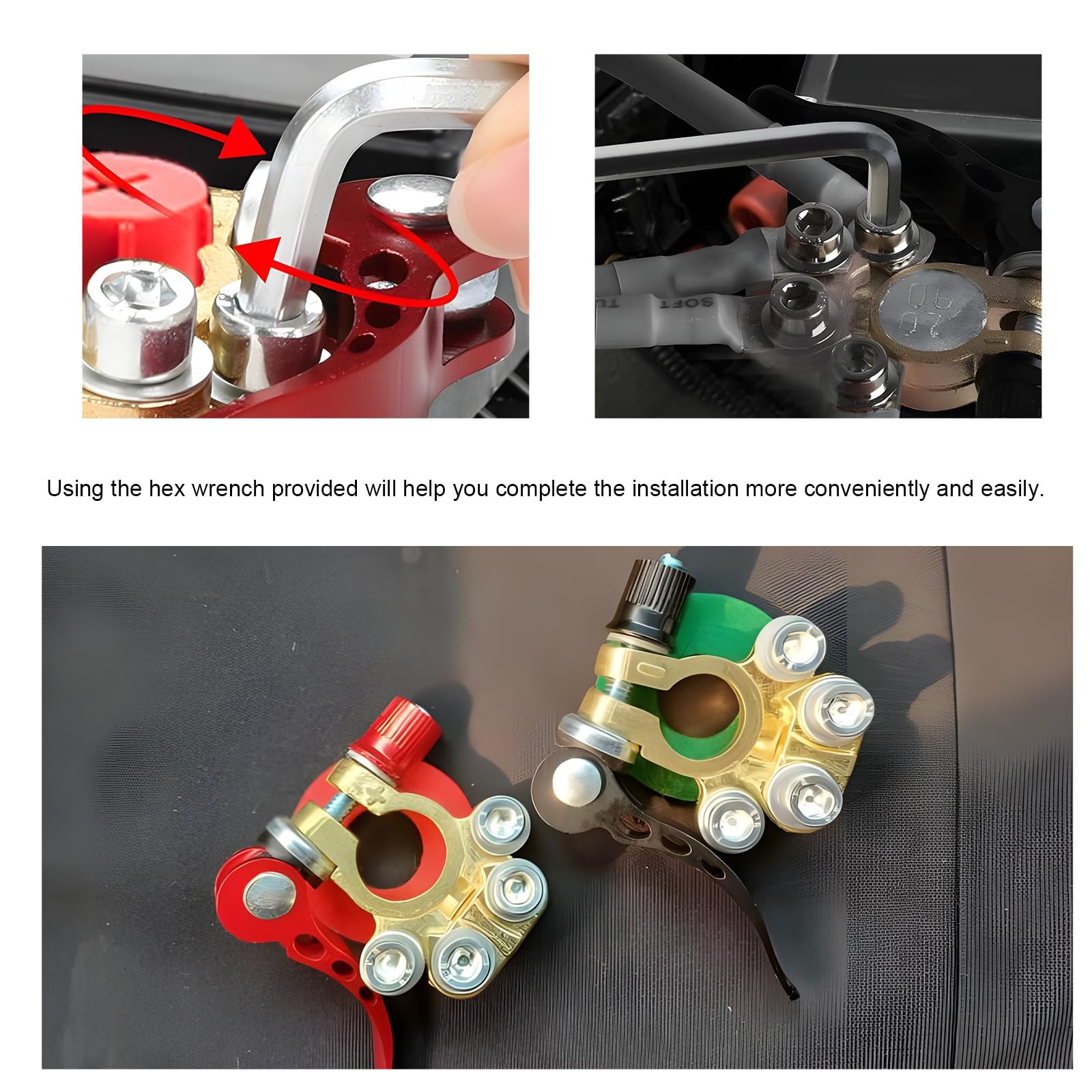 2 PCS Car Battery Terminal Connectors, 4-Way Quick Release Battery Cable Ends