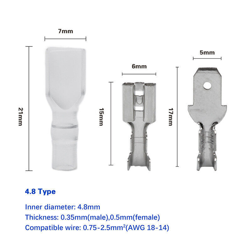 315PCS 2.8mm/4.8mm/6.3mm Female Male Spade Connectors Wire Crimp Splice Terminal