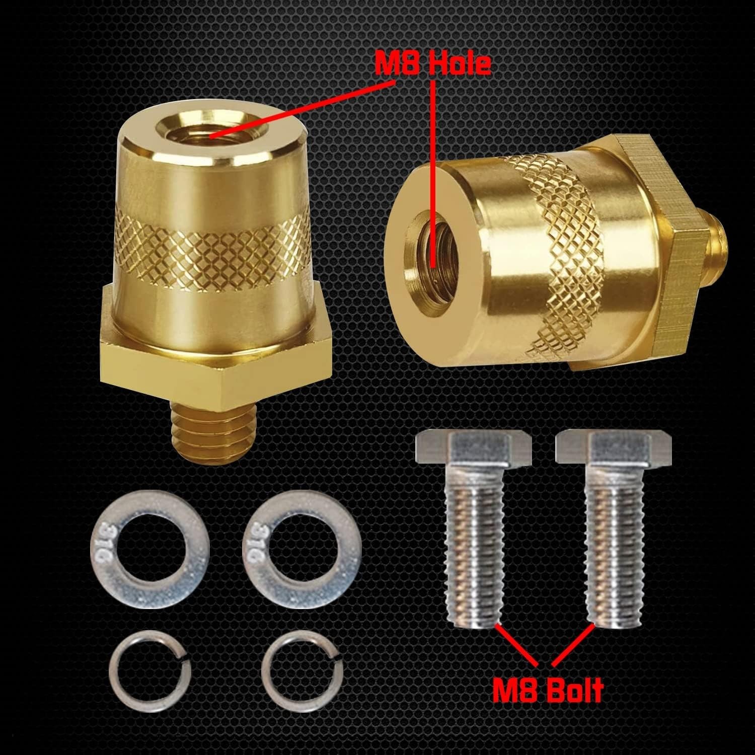Durable M8 Thread Brass Battery Terminal Charging Posts with M8 Bolts – 2 Pack