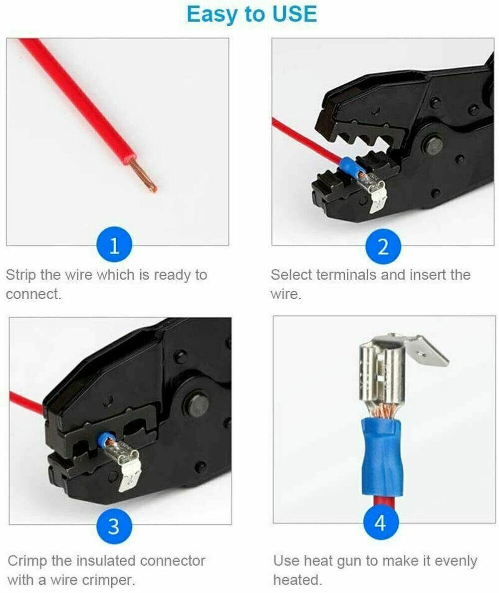 102/1200 Assorted Insulated Electrical Wire Terminals Crimp Connectors Spade Kit