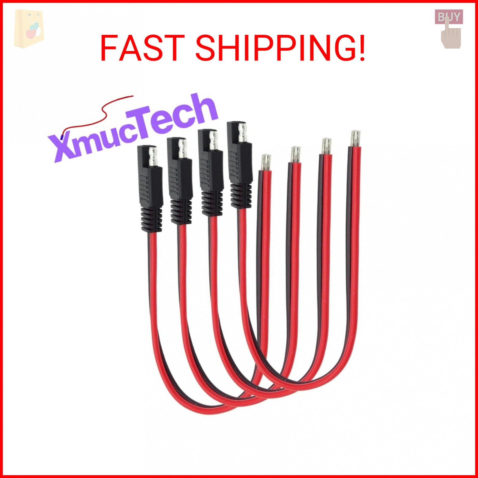XmucTech 4-Pack 1ft 14AWG SAE Connector Quick Disconnect Plug Extension Cable fo