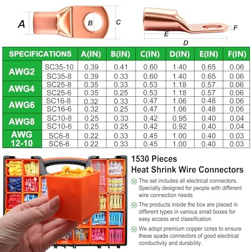 /Ultimate Heat Shrink Wire Connectors Kit,Waterproof Electrical Spade 1530PCS
