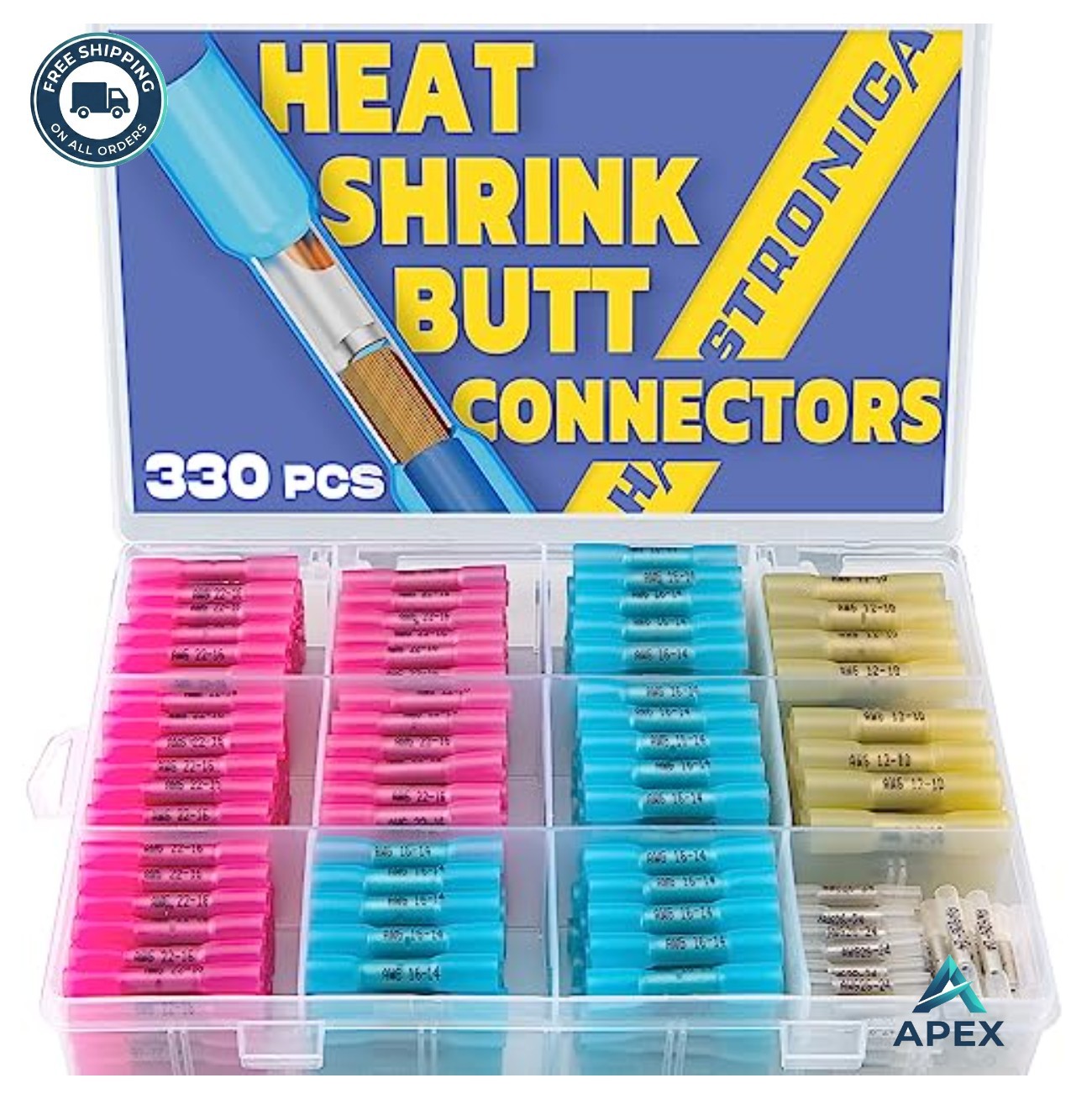 Heat Shrink Butt Connectors 330PCS 26-10 AWG 3:1 Waterproof Marine Automotive