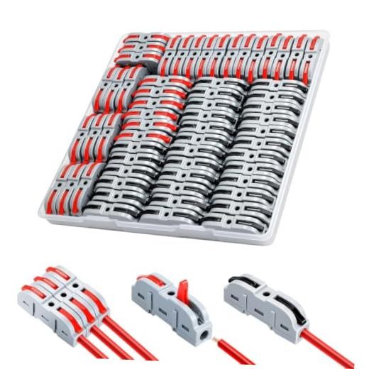 60Pcs Lever Wire Connectors Quick Electrical Connector 1 in 1 Out Compact Wire