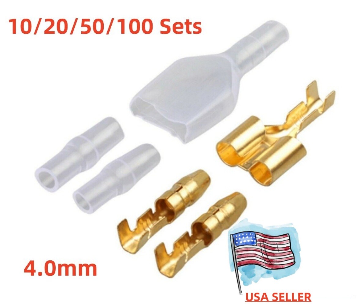 60-600PCS 4.0mm Male Female Wire Crimp Connectors Bullet Terminal Double Kit