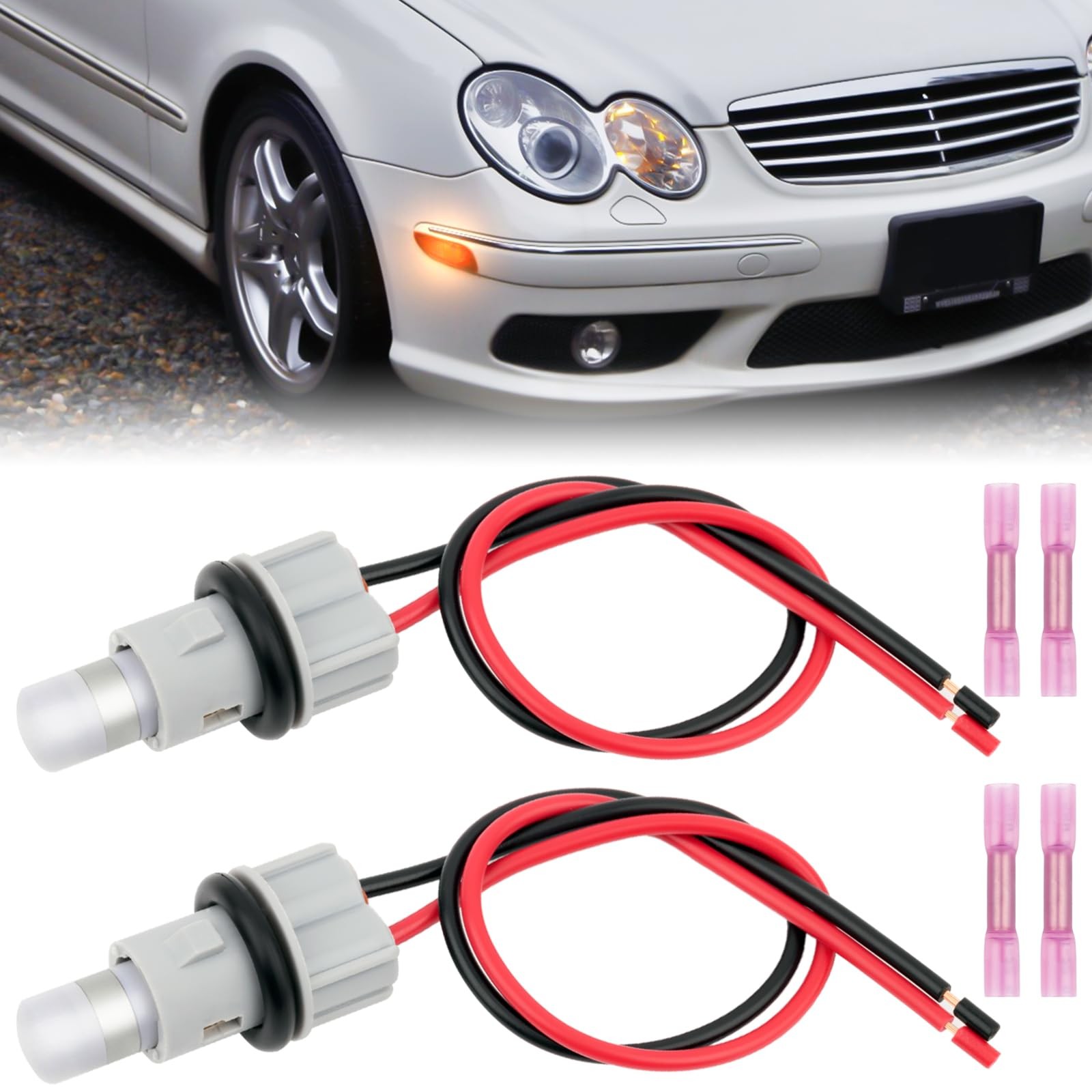 Side Marker Light Bulb Socket Wire Harness With T10 LED Bulb Set Fit for Merc…