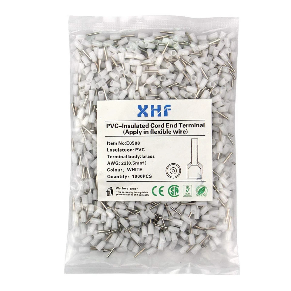 1000 PCS AWG 22/0.5mm² Wire Ferrules Insulated Copper Crimp Connectors, Crimp Pi