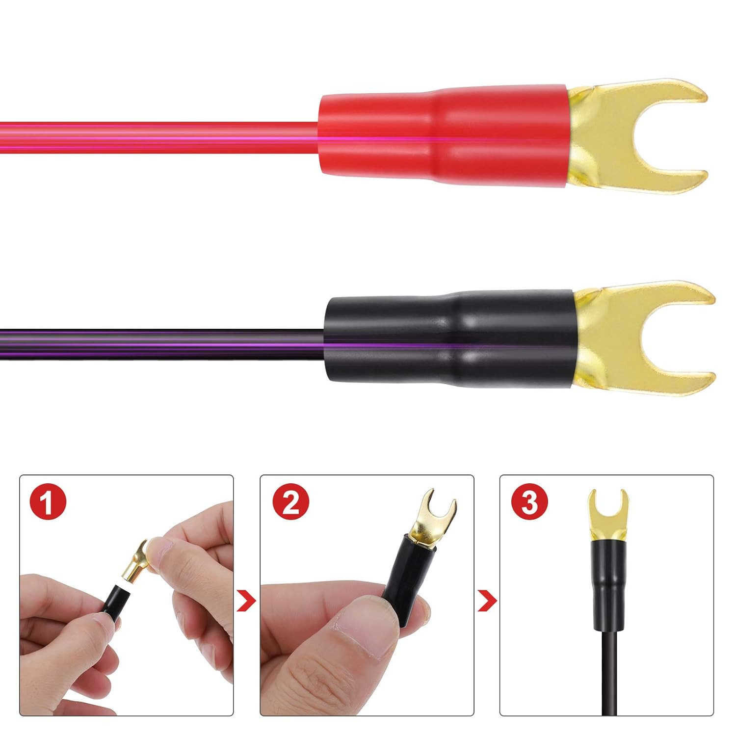 10 Pairs Copper Gold Plated 8 Gauge Strip Spade Terminal Spade Fork Adapters Con