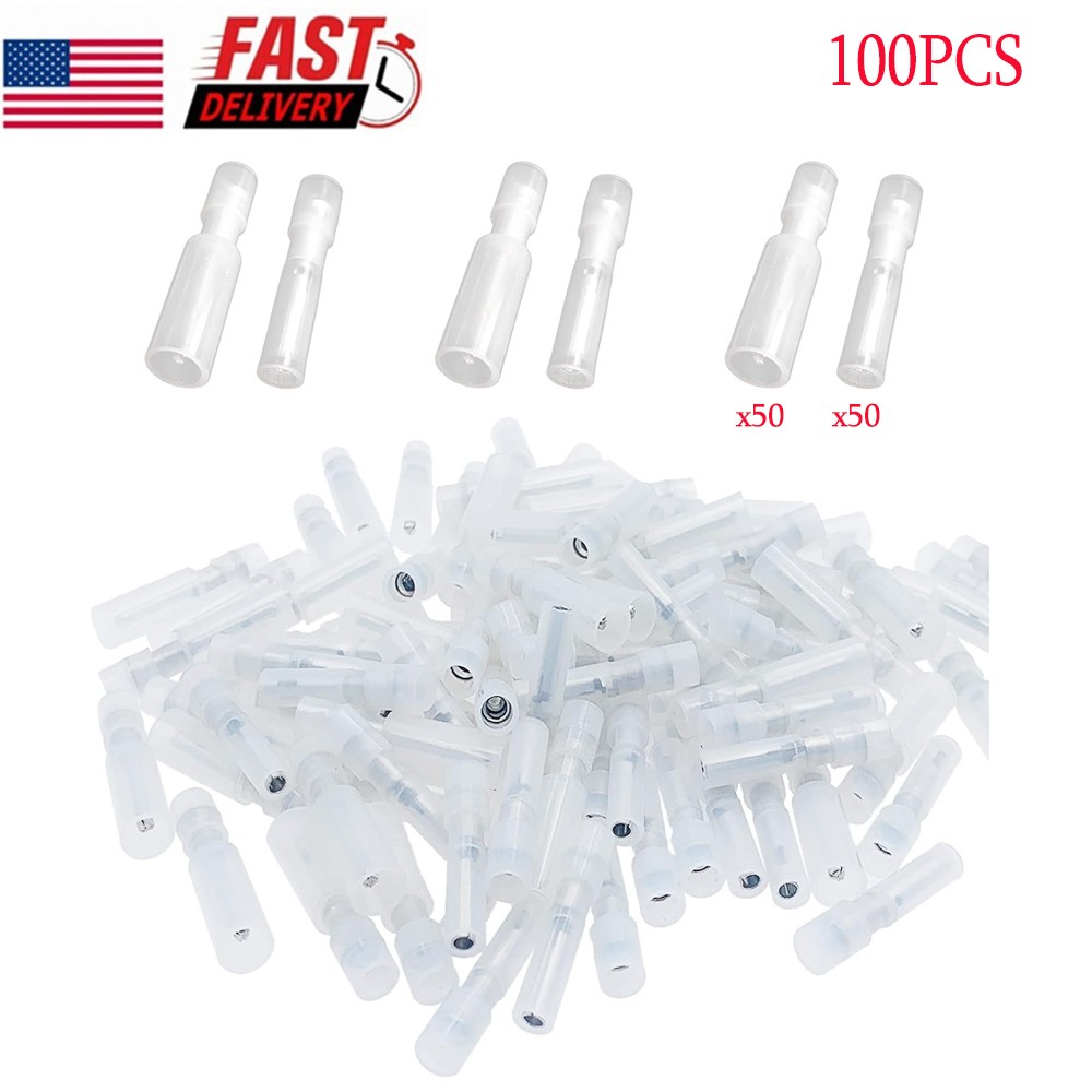 100PCS White Fully Insulated Nylon Male Female Bullet Connector Wiring Terminals