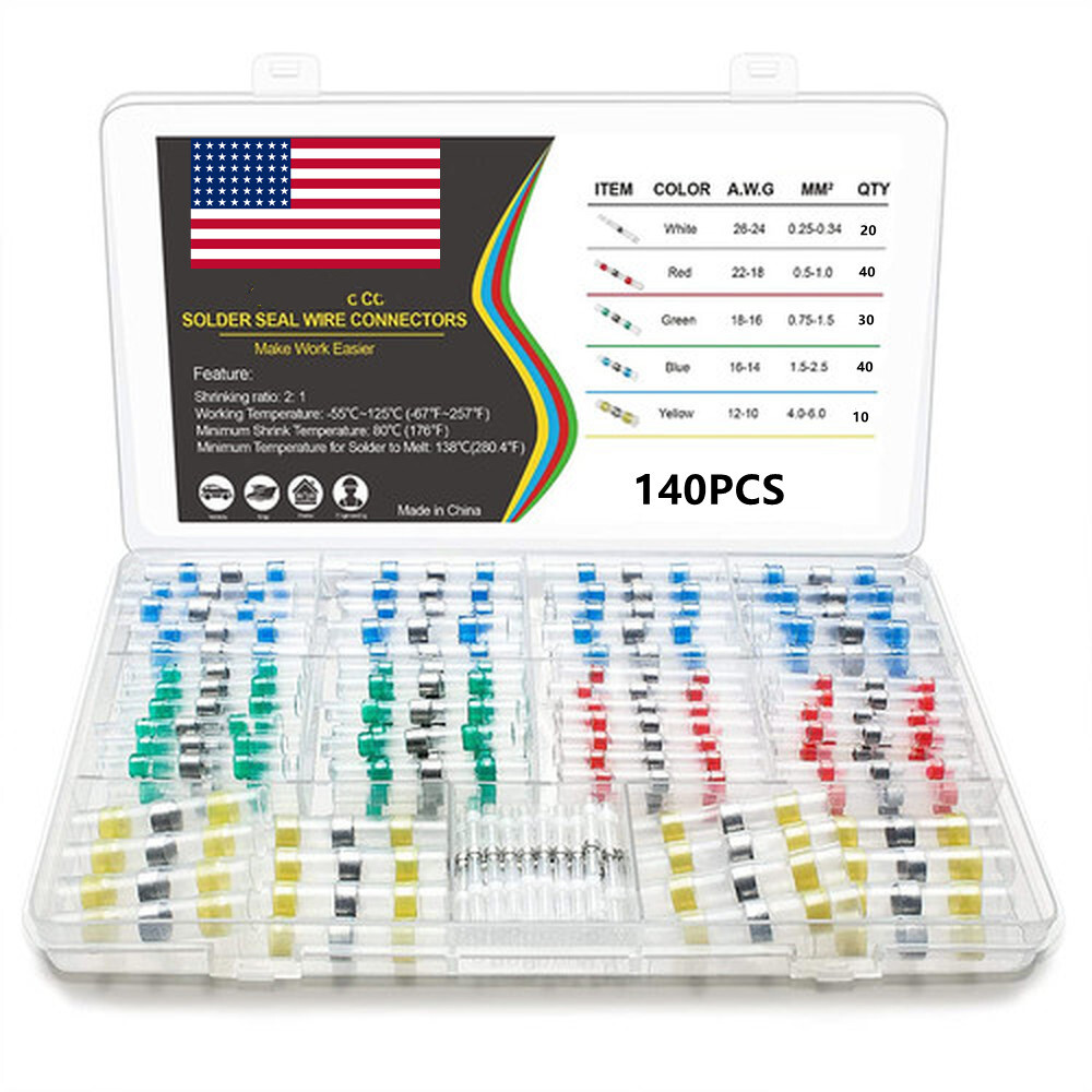 Shrink Butt AWG140Pcs Solder Sleeve Waterproof Heat 10-26 Wire Splice Connector