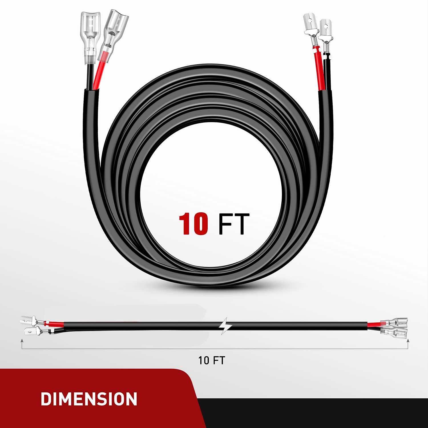 2PCS 16 AWG 10 Feet Wiring Harness Extension Kit for LED Work Light Bar