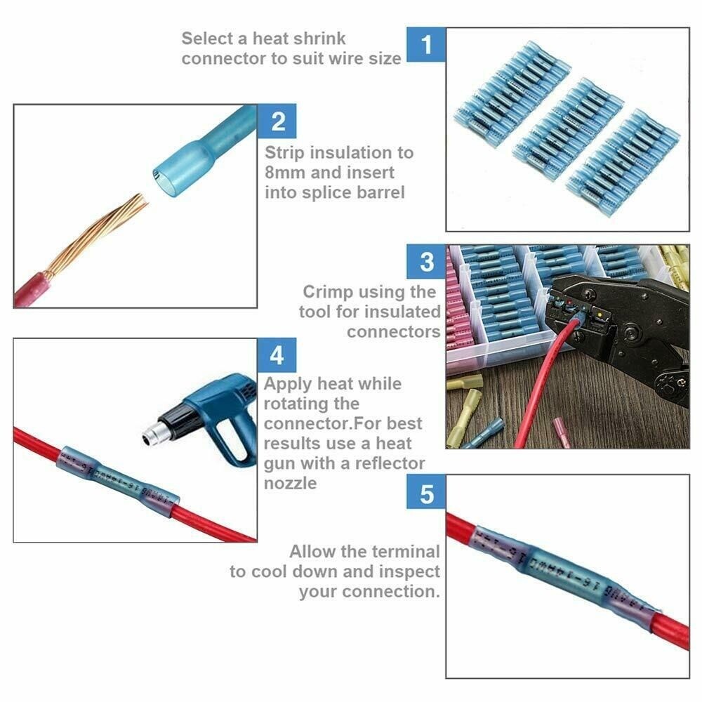 600/200Pcs Waterproof Heat Shrink Butt Wire Splice Connectors Crimp Terminal Kit