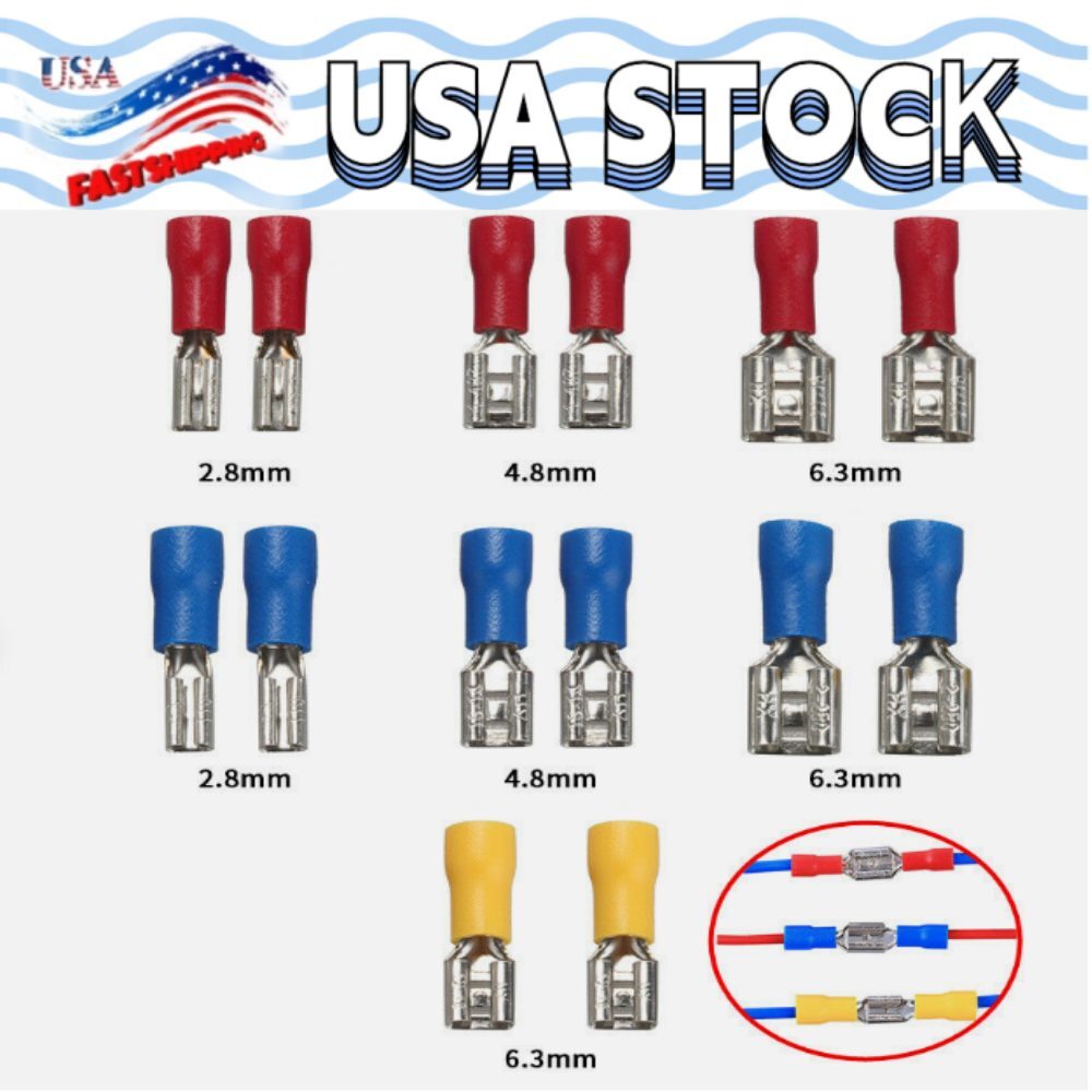 100pcs Female Male Spade Insulated Connector Crimp Electrical Wire Terminal US