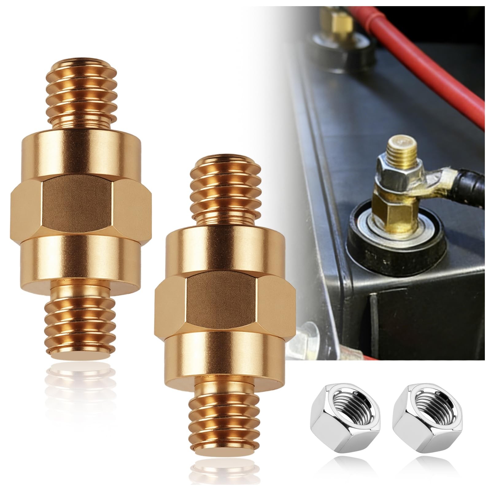 2 Set Side Post Battery Terminal Extension Bolt with Nuts,3/8″-16 Coarse and 3/8