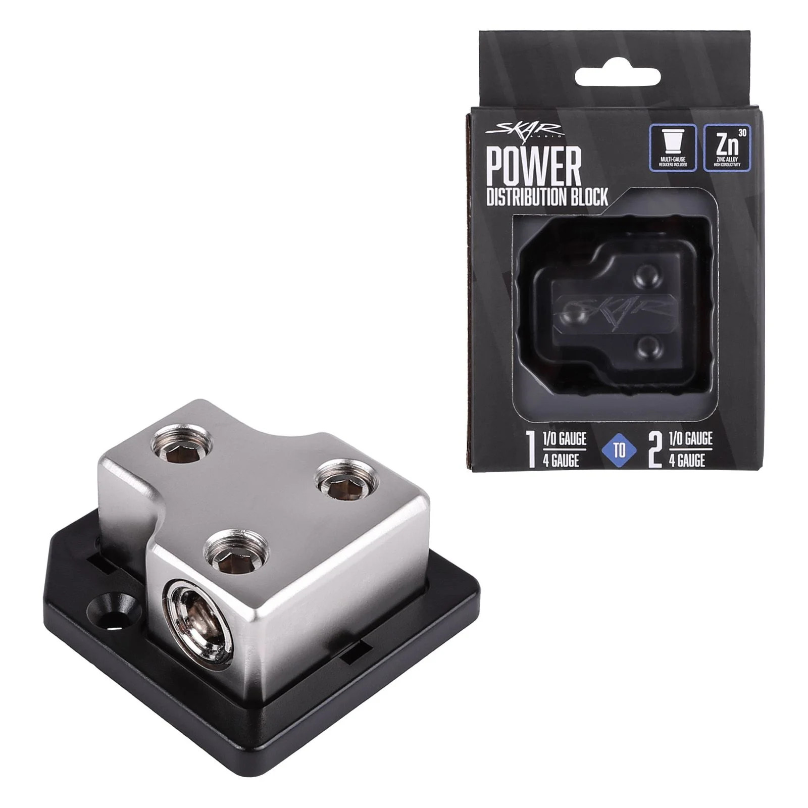 NEW SKAR AUDIO X1 0/4 GA INPUT TO X2 0/4 GA OUTPUTS DISTRIBUTION BLOCK