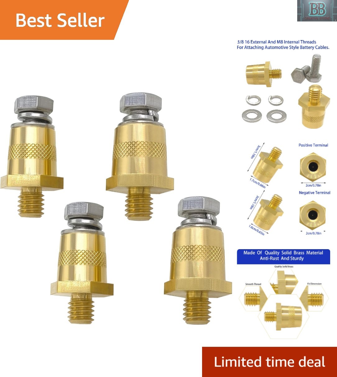 Durable Brass Battery Terminal Extenders – Anti-Rust, Tool-Free Installation