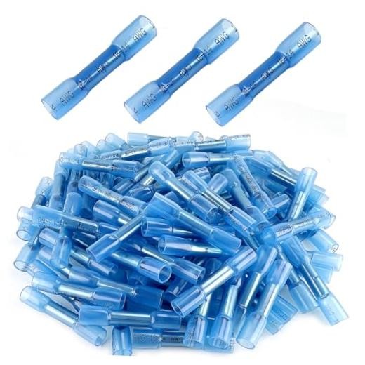 Heat Shrink Butt Wire Connectors, 100Pcs 16-14 AWG Blue Insulated Waterproof