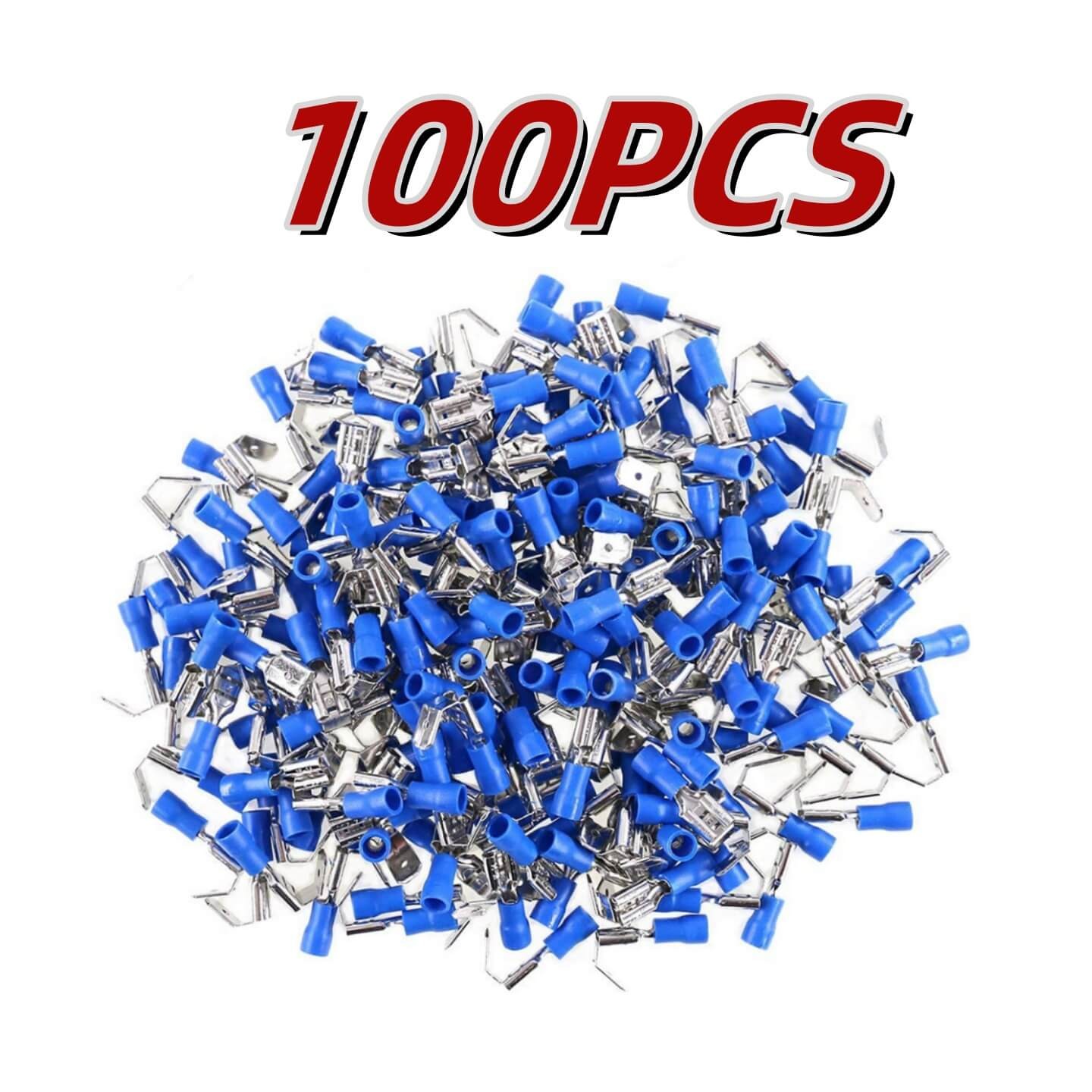 10-100PCS Blue Vinyl Insulated Piggy Back Wire Crimp Connectors Spade Terminals