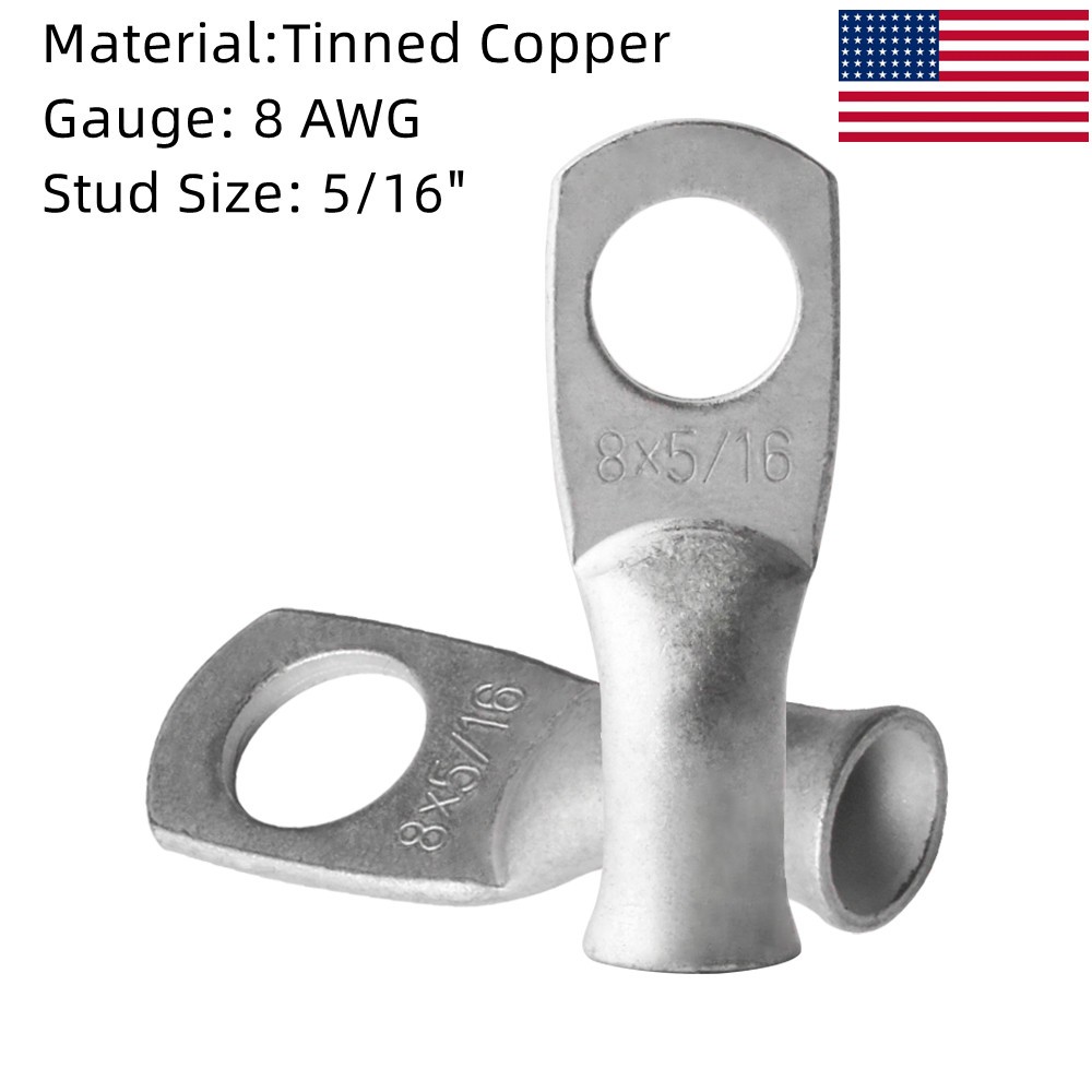 10pcs Marine Grade Tinned Copper Ends Heavy Duty Cable Wire Lugs 8AWG 5/16″ Ring