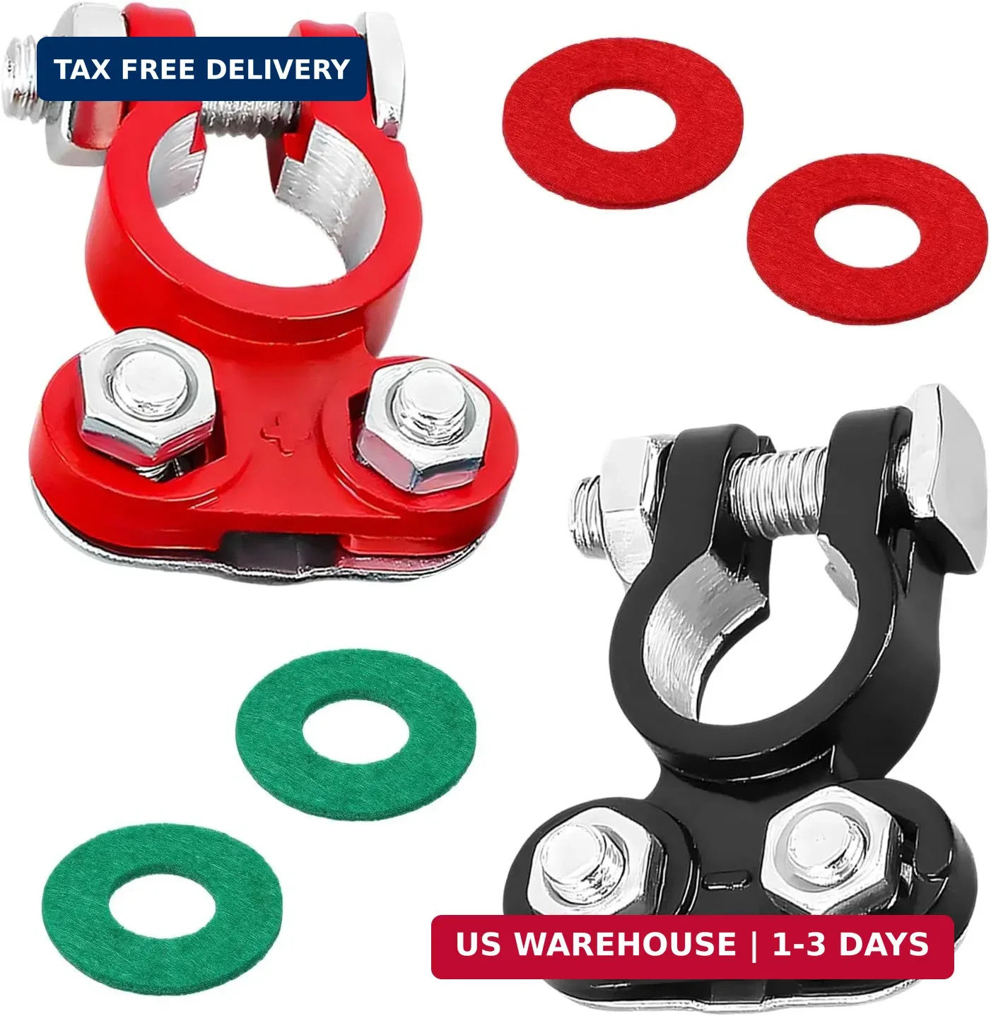 2 Pack Battery Terminal Connectors Positive Negative Zinc Plated Clamps