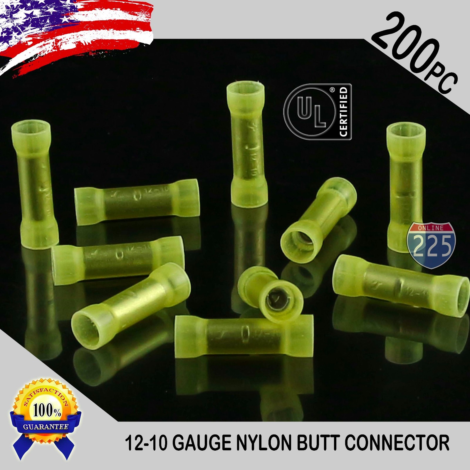 200 Pack 12-10 Gauge Wire Butt Connectors Yellow Nylon 12-10 AWG Crimp Terminals