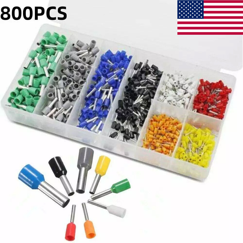 800PCS Insulated Cord End Terminal Cable Assortment AWG 22-10 Wire End Ferrules