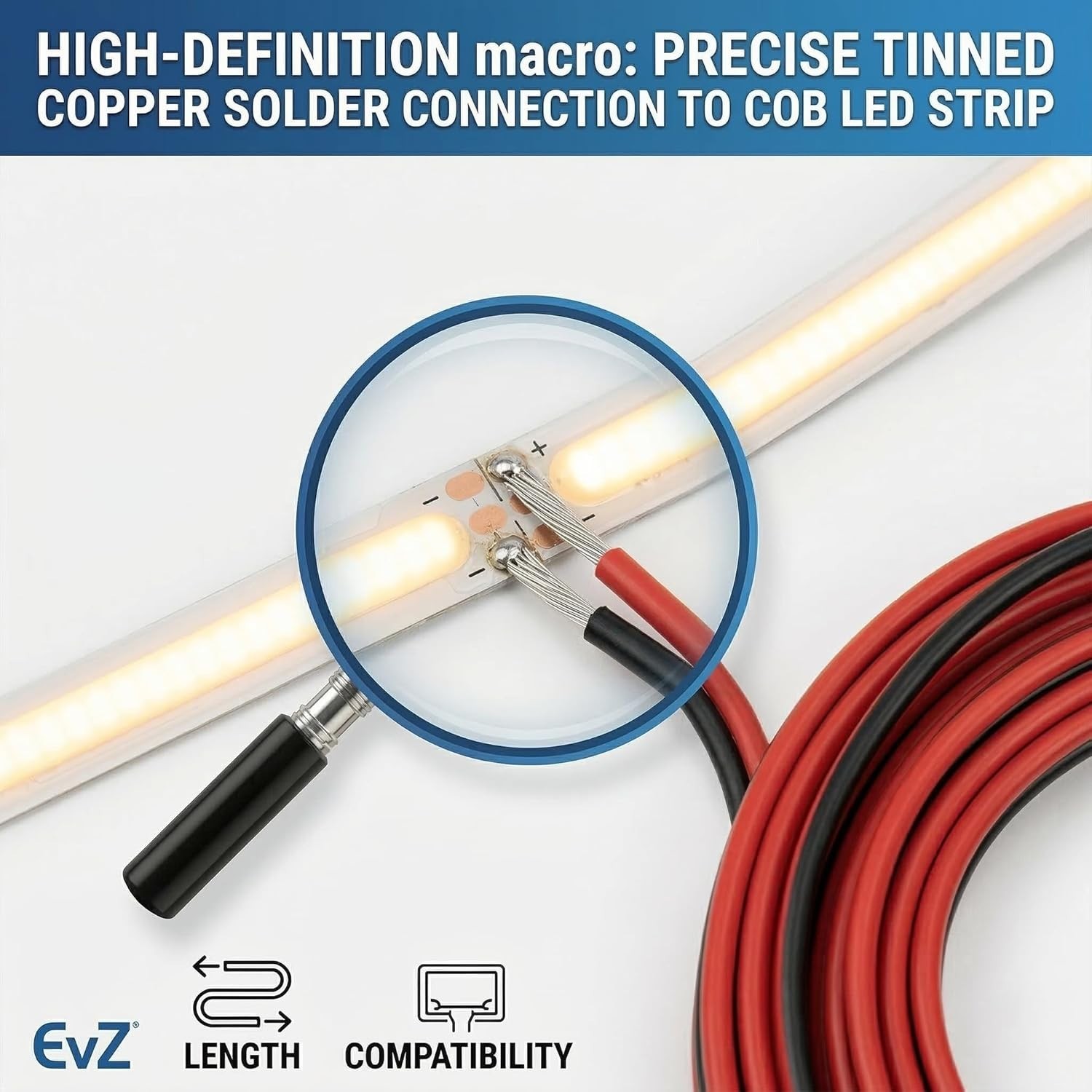 66ft 20AWG 2-Pin Tinned Copper Extension Cable for LED Strips, 12V/24V