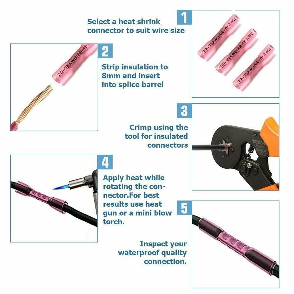 600/200Pcs Waterproof Heat Shrink Butt Wire Splice Connectors Crimp Terminal Kit