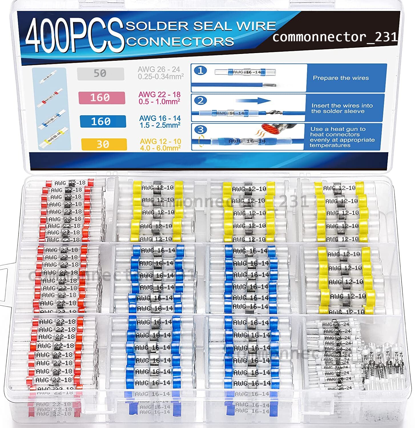 400PCS Waterproof Solder Sleeve Seal Heat Shrink Butt Wire Connectors Terminals
