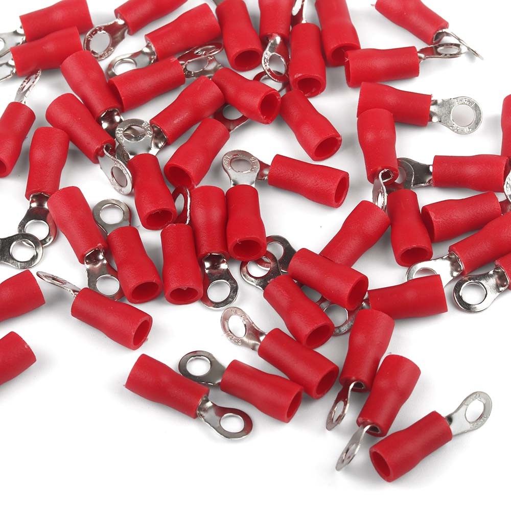 50/100pcs AWG 22-16 Gauge #4 Ring Terminals Electrical Wire Connector RV1.25-3