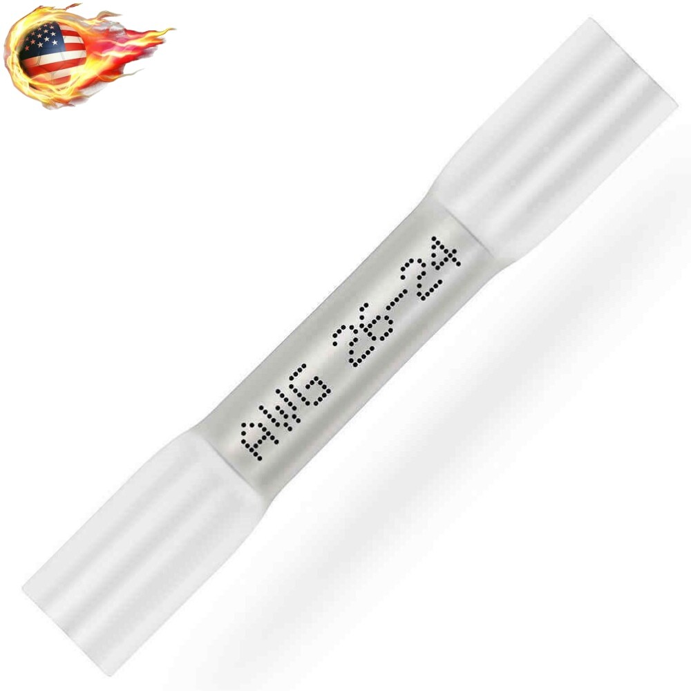 50-200PCS 26-24AWG White Heat Shrink Butt Wire Splice Connector Terminals Crimp