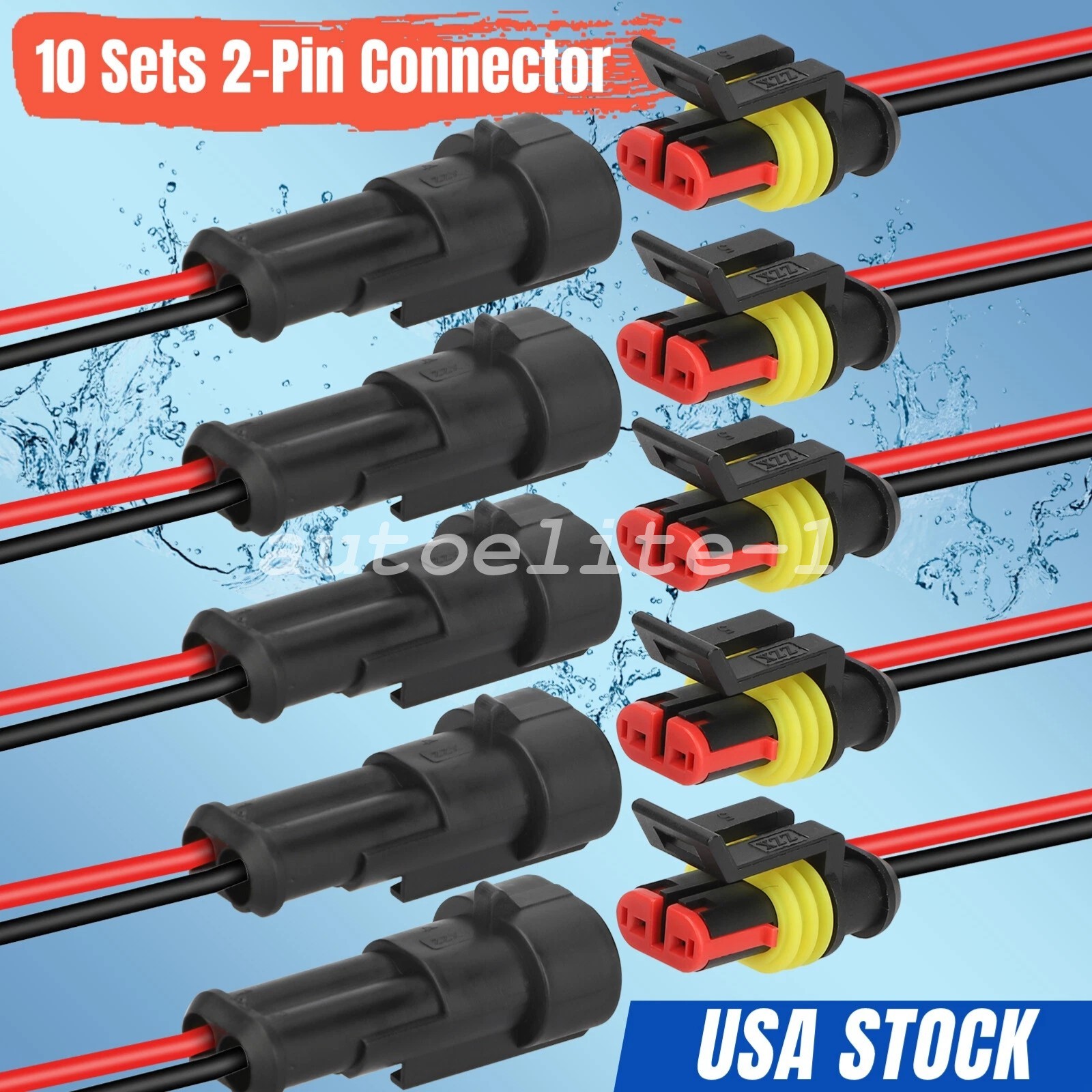 10PCS 2Pin Way Car Waterproof Male Female Electrical Connector Plug Wire Kit Set