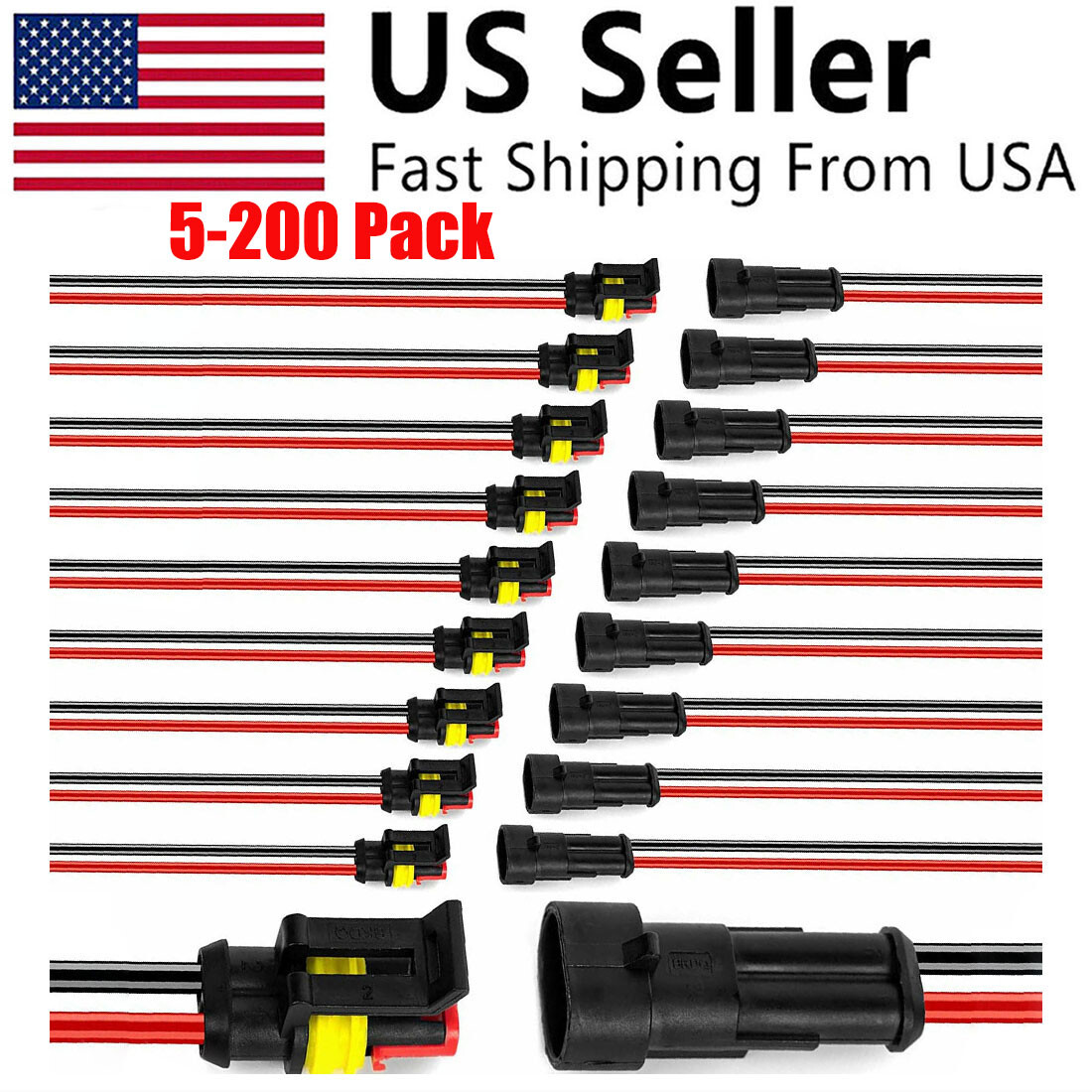 Lot Car Waterproof Electrical Wire Cable Connector Male Female 2Pin Way Plug Kit