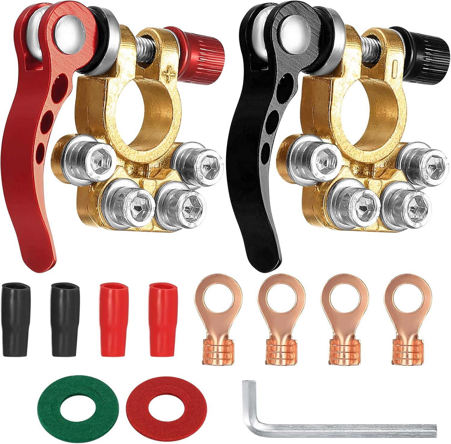 Car Battery Terminal Connectors, 2Pcs Battery Terminals Top Post, 4 Way Auto Car