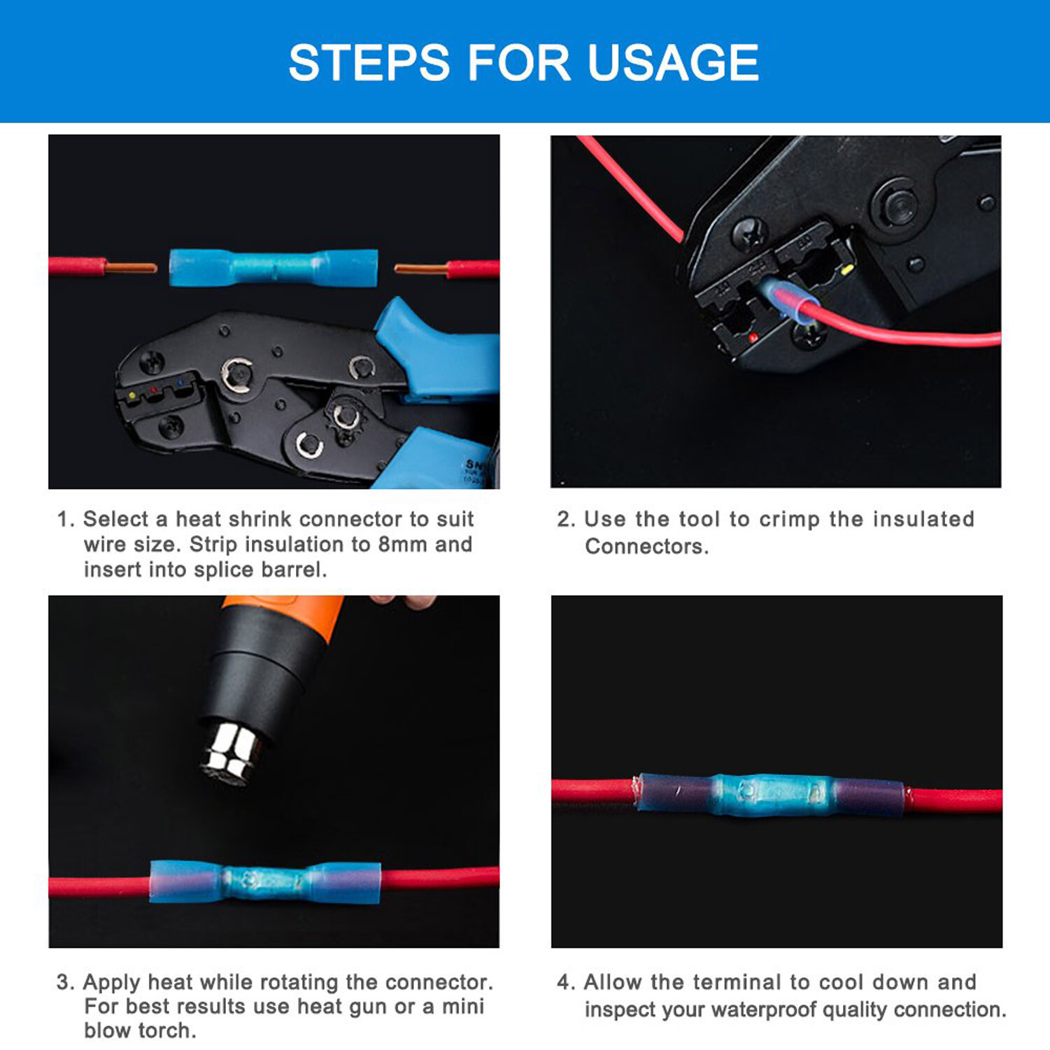 200pcs Heat Shrink Butt Wire Splice Connectors Seal Crimp Terminals Waterproof