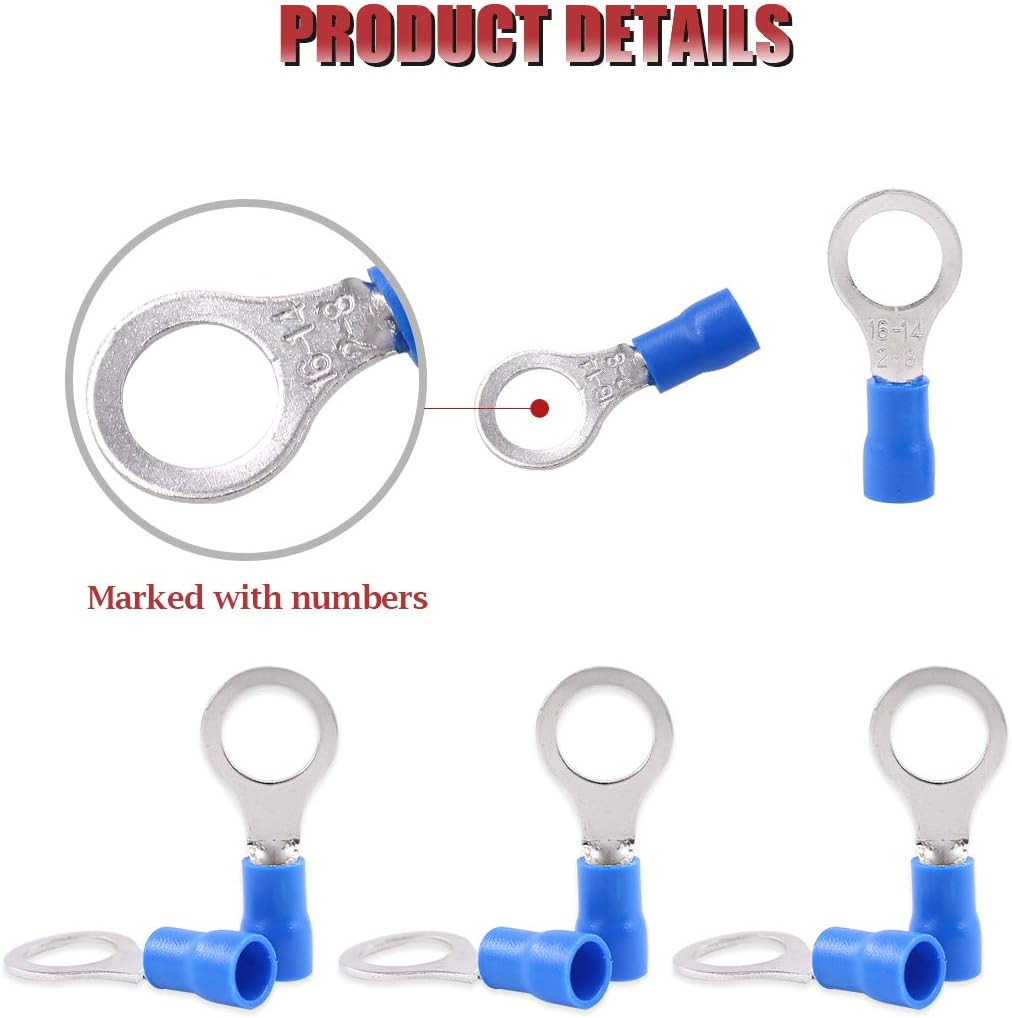 100Pcs 16-14AWG Insulated Terminals Ring Electrical Wire Crimp Connect