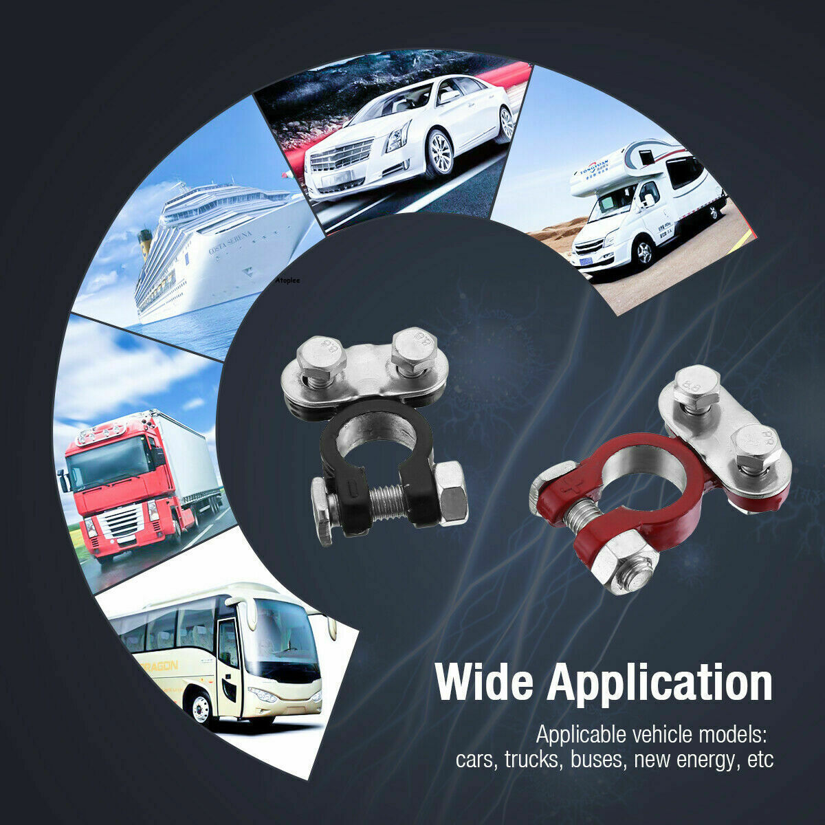 2Pcs Car Battery Terminals, Top Post Connectors with Protector, Universal Fit