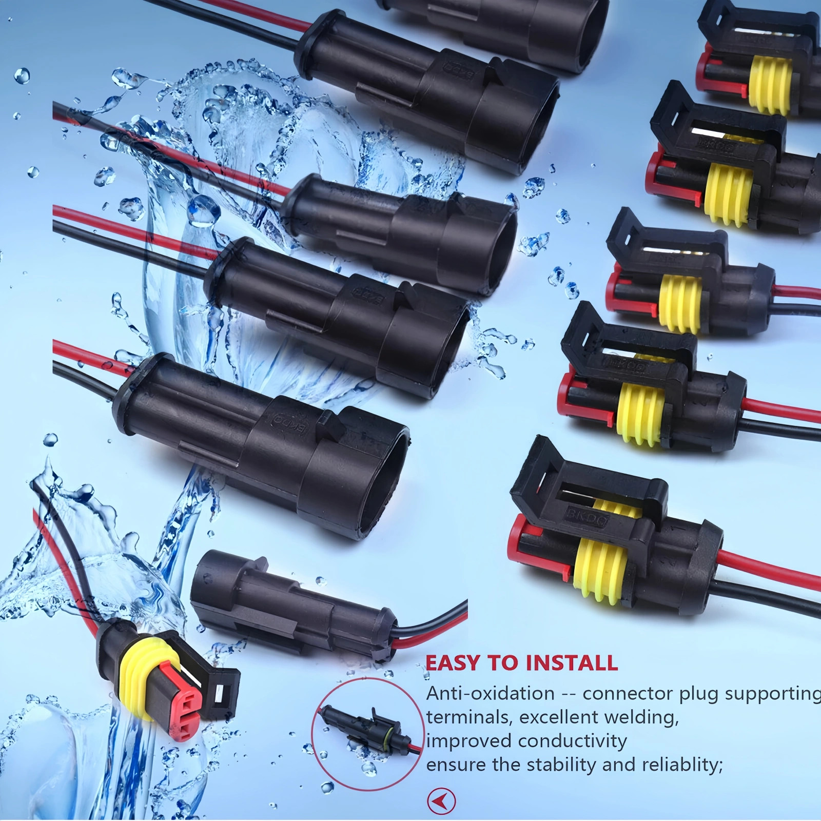 10Pcs Black Red 2Pin Waterproof Car Electrical Connector Male FemaleWay Plug Kit
