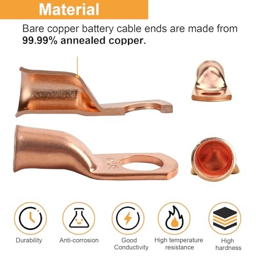 16Pcs 4/0 AWG 5/16″ Stud Heavy Duty Bare Copper 4/0 AWG – 5/16″(M8) Ring Gold